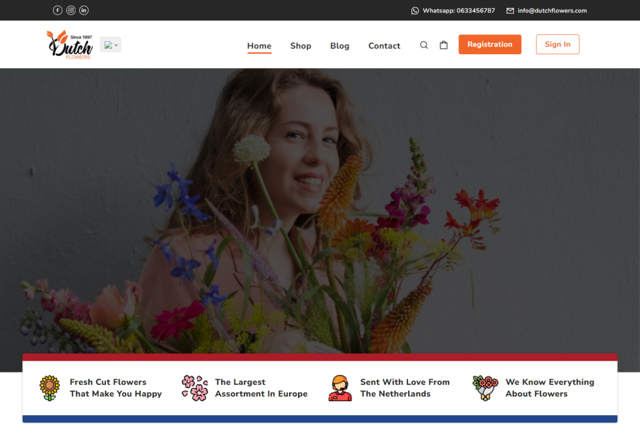 DutchFlowers.com platform enhanced by CodingFlock with API integrations and responsive design.