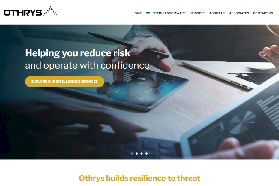 Othrys Security & Technology Consulting website homepage showcasing professional design and security features.